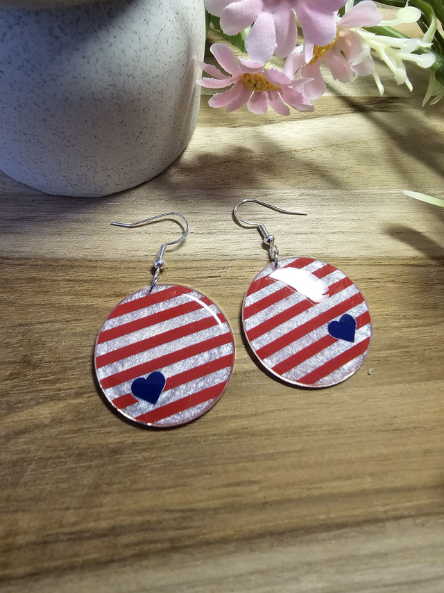 Boucles d&#039;oreilles 30mm Argent -&quot;Un Cœur à la Mer&quot; — L&#039;élégance au rythme des vagues-rouge coeur bleu