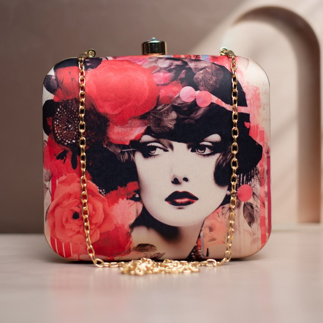 Woman Portrait Printed Clutch Bag
