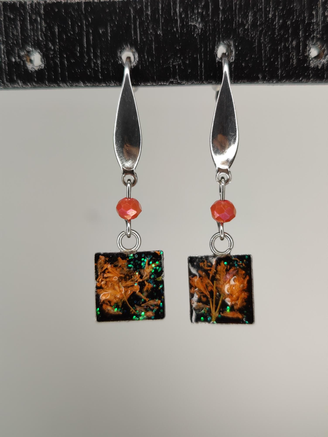 Boucles d'oreilles minimalistes en fleurs naturelles de gypsophiles Orange 