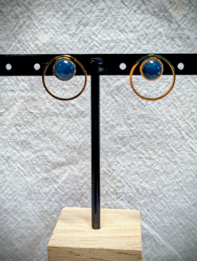 boucles puces email  bleu cerclée LENA