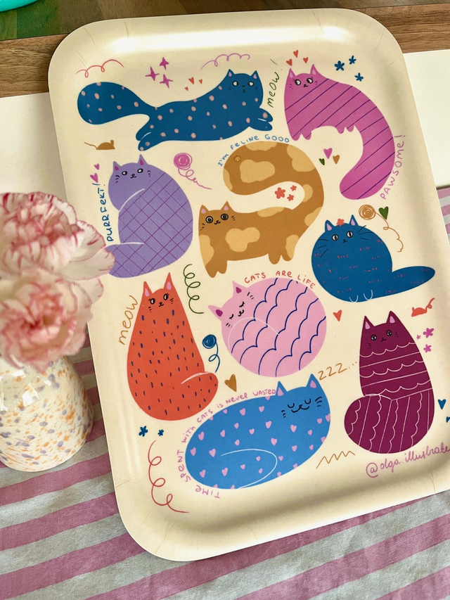 Tarjotin "Värikkäät Kissat"/Tray "Colourful Cats"