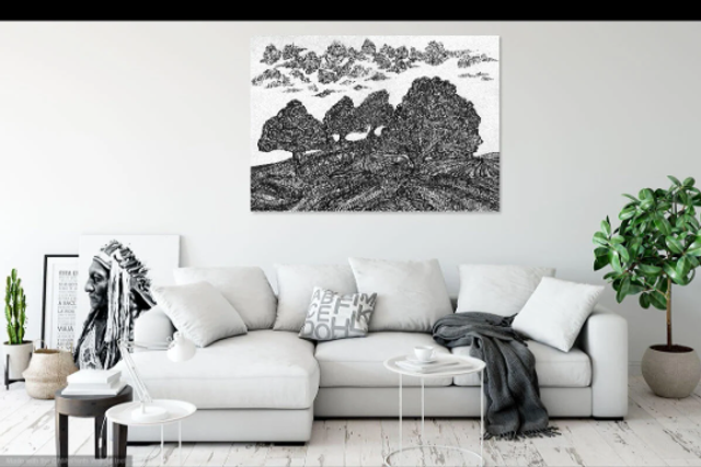 Holm Oaks at Holkham Norfolk Sketched Giclée Wall Art Print