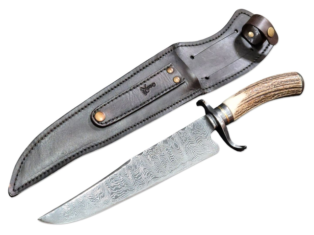 Faca Forjada Criolla Aço Damasco 10 Pol Cabo Chifre De Cervo