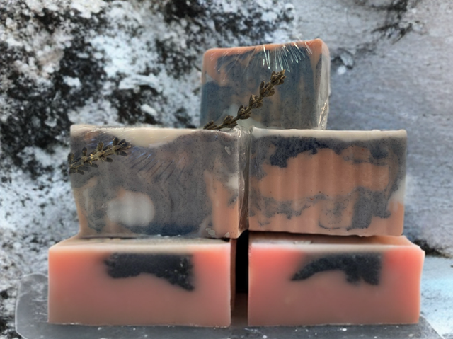 Pink clay and activated charcoal goats milk soap