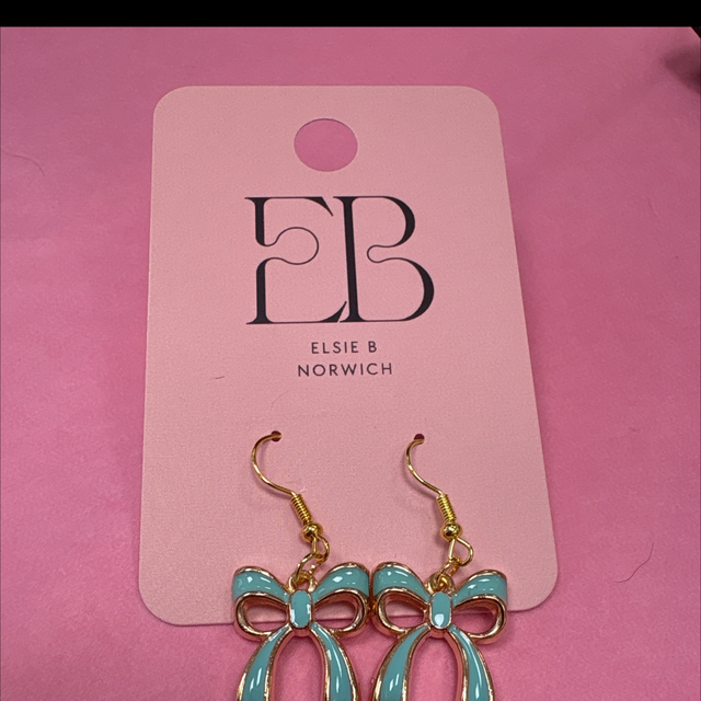 Turquoise bow gold earrings 