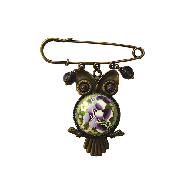 Broche épingle hibou rose mauve