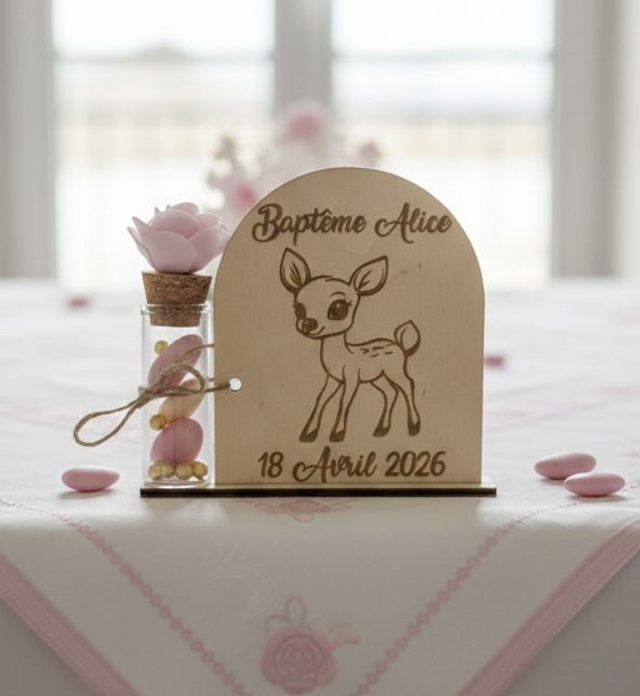 Support &amp; Fiole à dragées thème Faon