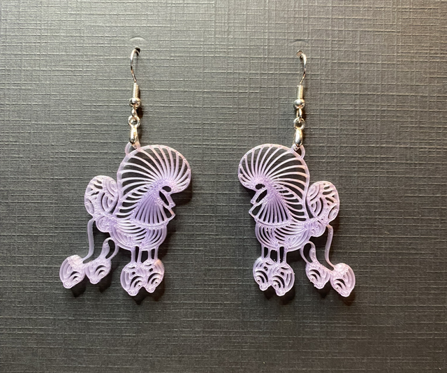 3D - Earrings Poodle Continental Transparent Violet