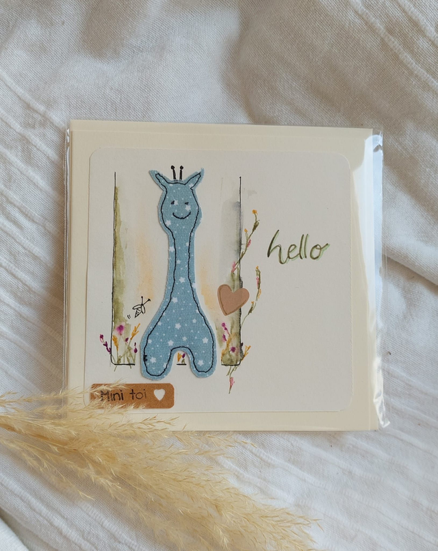 carte en tissu "hello girafon" 