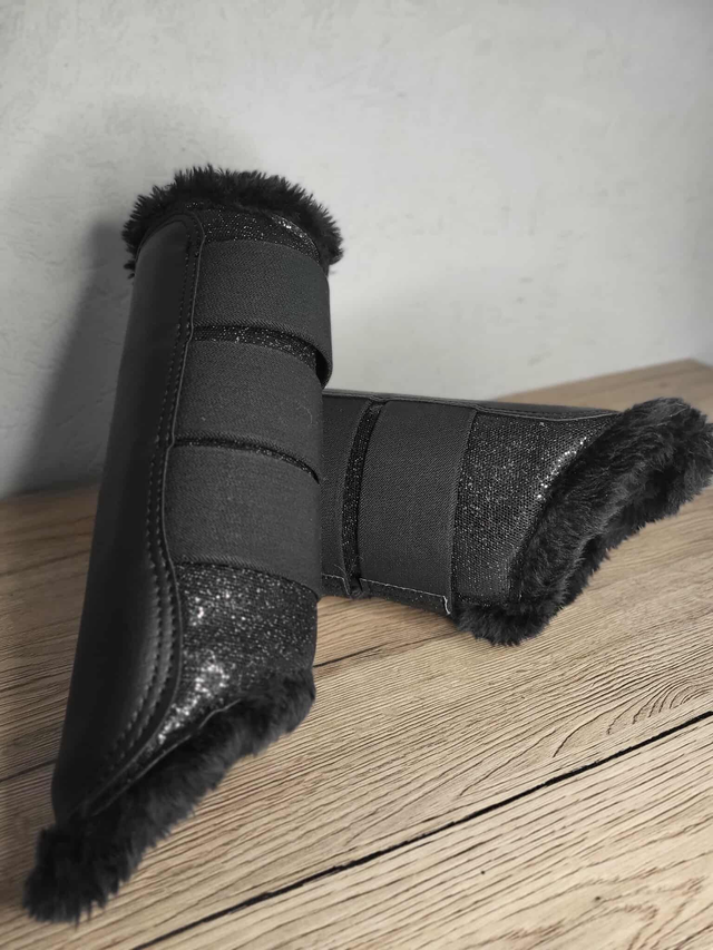 Guêtres fermées HKM – Noir paillettes &amp; Teddy - XL - Neuves (déstockage)