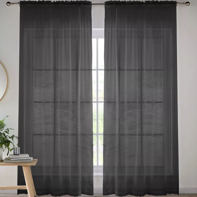 Crystal Sheer Black Plain Voile Panels (Pair)
