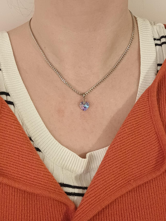 Collier Cœur Cristal - Chaîne Gourmette Argent