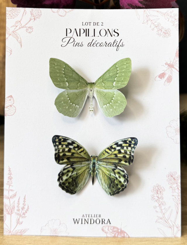 Lot de 2 Pins Papillons Vert | Décoration de rideaux