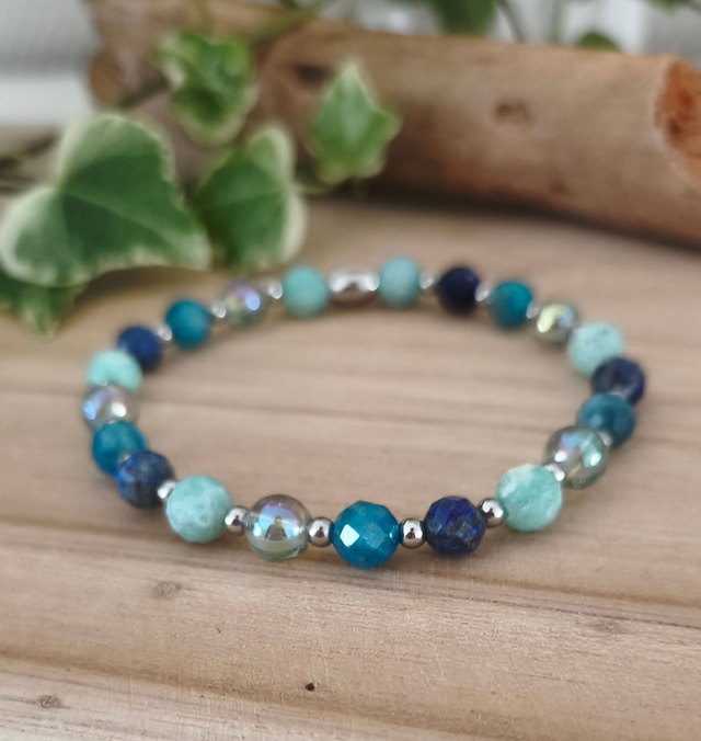 Bracelet "Émotive" Amazonite, Lapis lazuli et Apatite