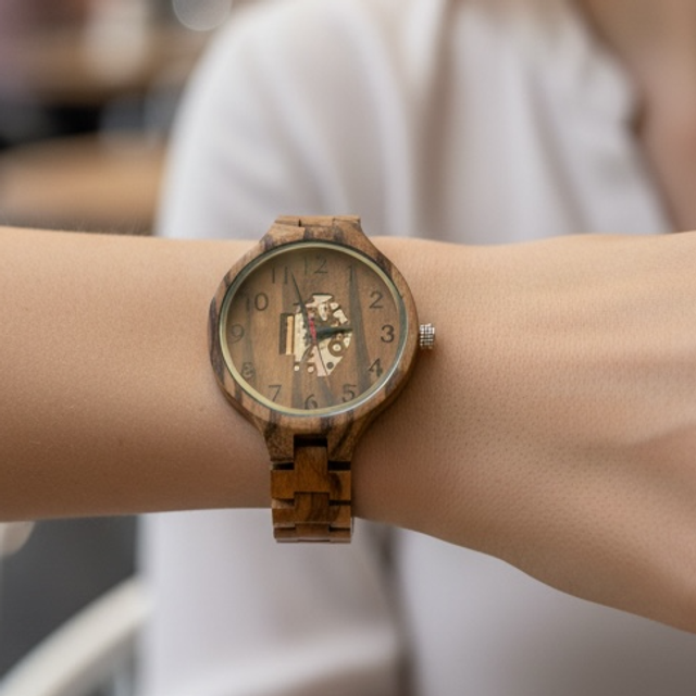 Montre en bois foncé femme 