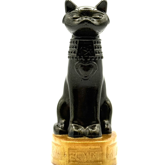 Chat Égyptien Noir Doré sur école Or