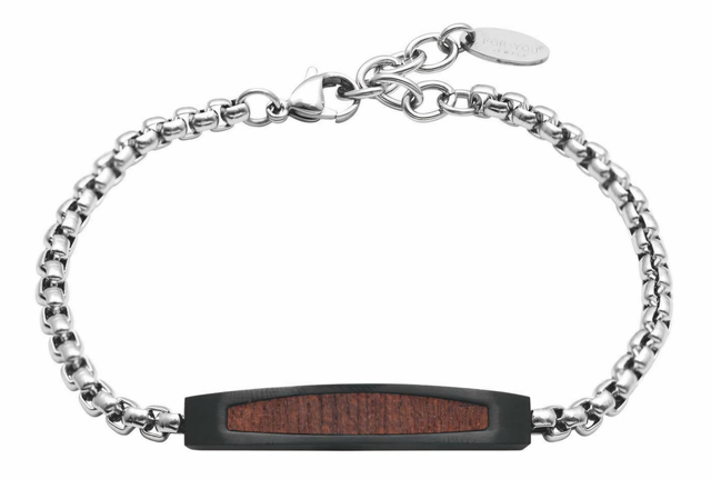 bracciale da uomo in acciaio con riporti in legno. rif.B23058