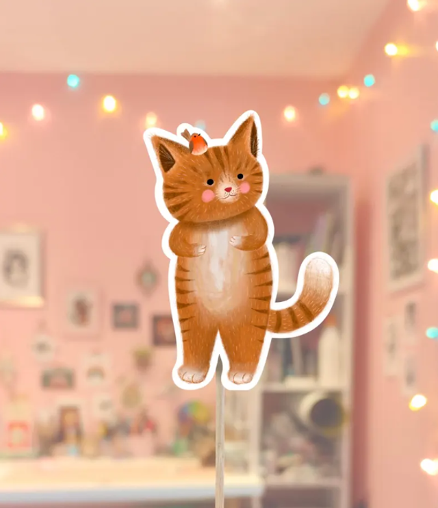 Sticker « Chat et rouge-gorge »