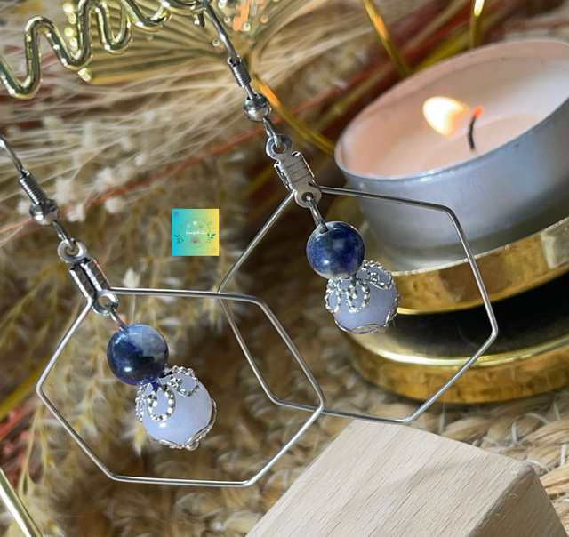 💦🫧Boucles d'oreilles en Sodalite et Aigue Marine 