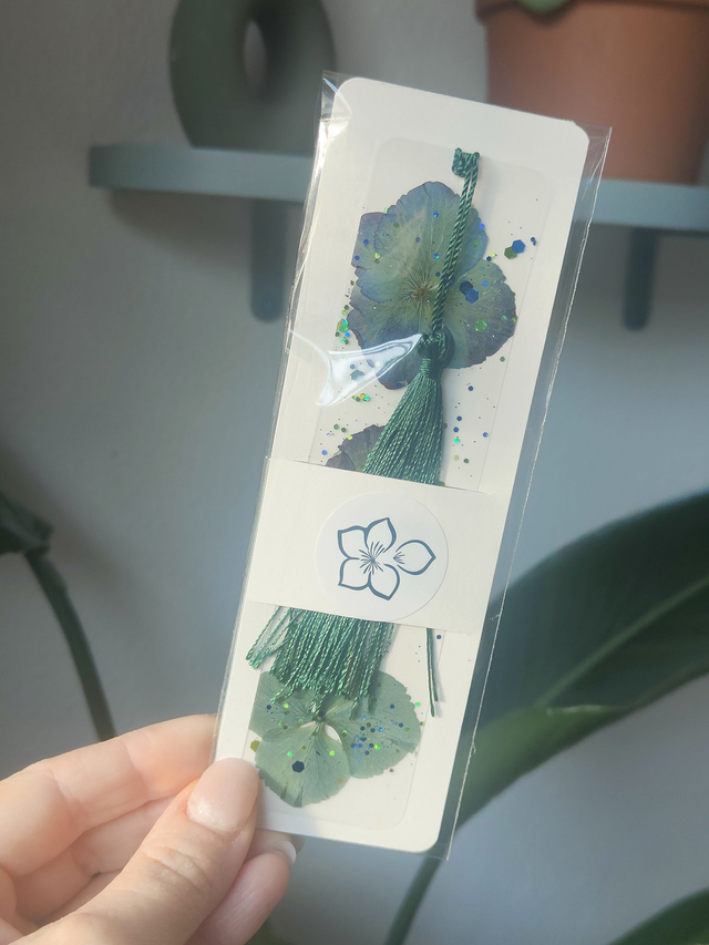 Marque page Hortensia bleu vert