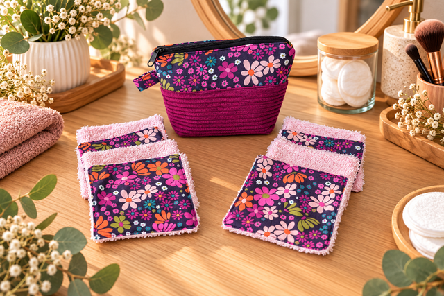 Pochette avec 8 lingettes démaquillantes lavables 
