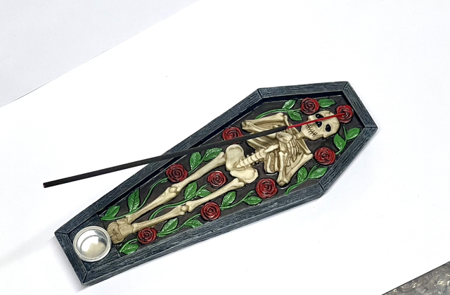 Incense Stick &amp; Cone Burner - Rest In Roses Skeleton