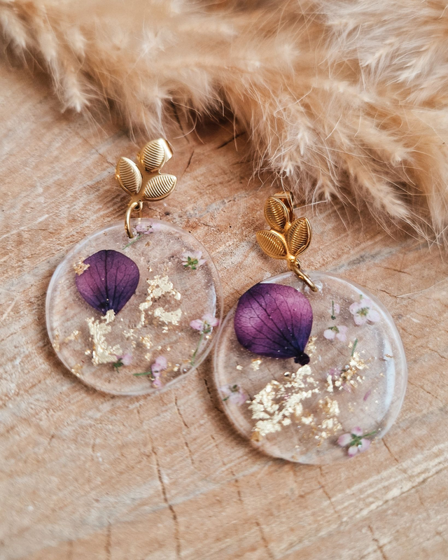 Boucles d'oreilles "Petite ronde fleurie" - Modèle lilas / Modèle unique