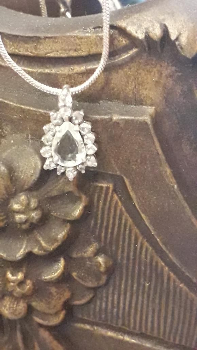 Pendentif aigue marine, zirconium, argent 925