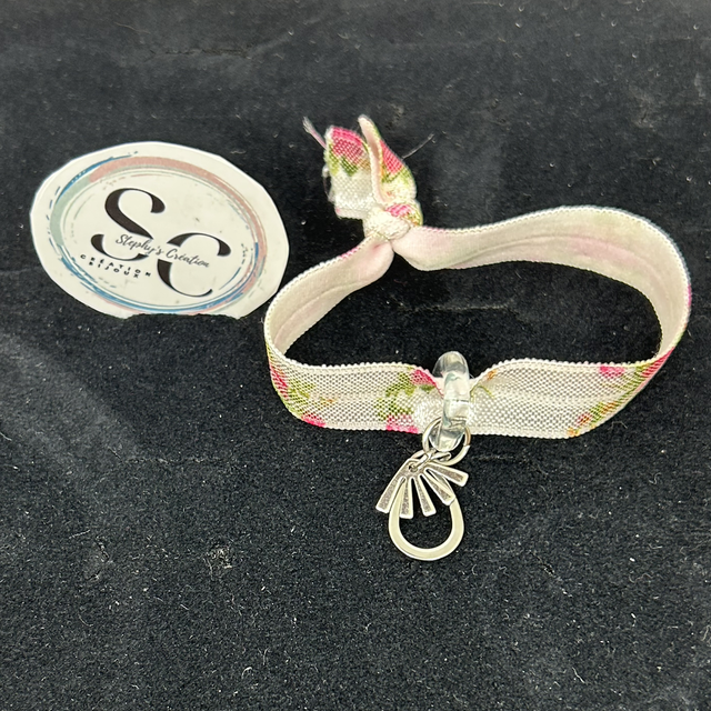 🌟 Bracelet ruban élastique - Fleurs roses