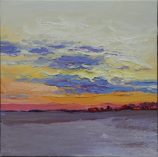 „Zwielichtflüstern des Winters“  Öl auf Leinwand, 80×80 cm. 2025