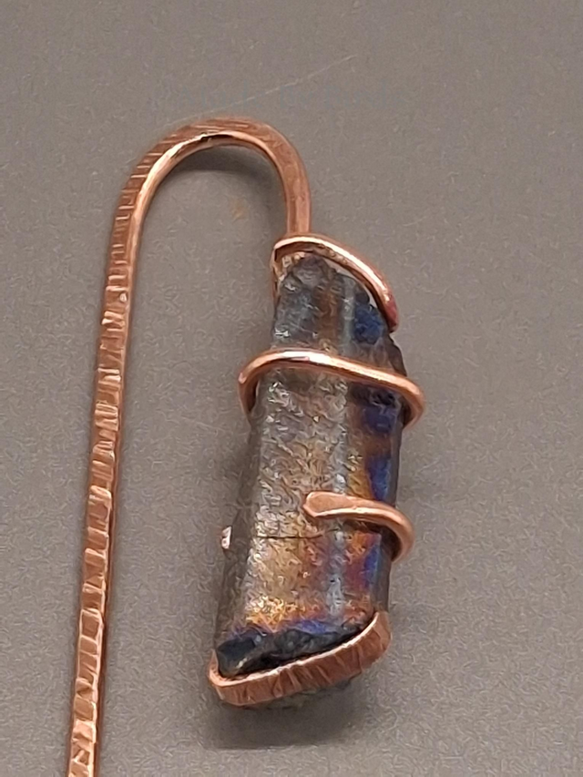 Handcrafted Solid Copper & Blue Aura Quartz Bookmark