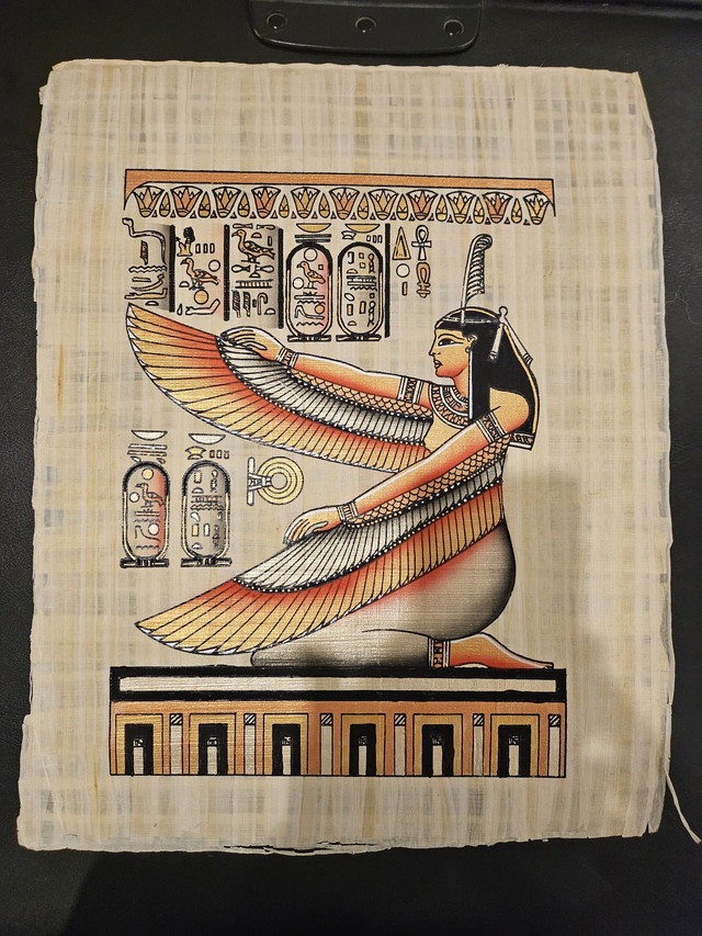 Winged Goddess Isis Egyptian Papyrus Art – Ancient Egypt Goddess Wall Decor – 23 × 33 cm