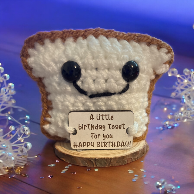 Crocheted positive pal (birthday toast)