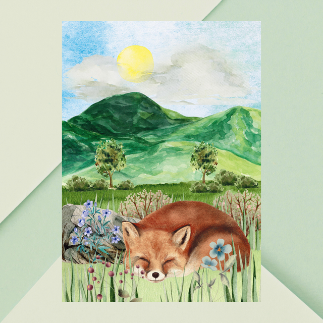 Impression de Renard Endormi dans les Champs - Décoration Murale Nature / Sleeping Fox in the Fields Print - Nature Wall Decor