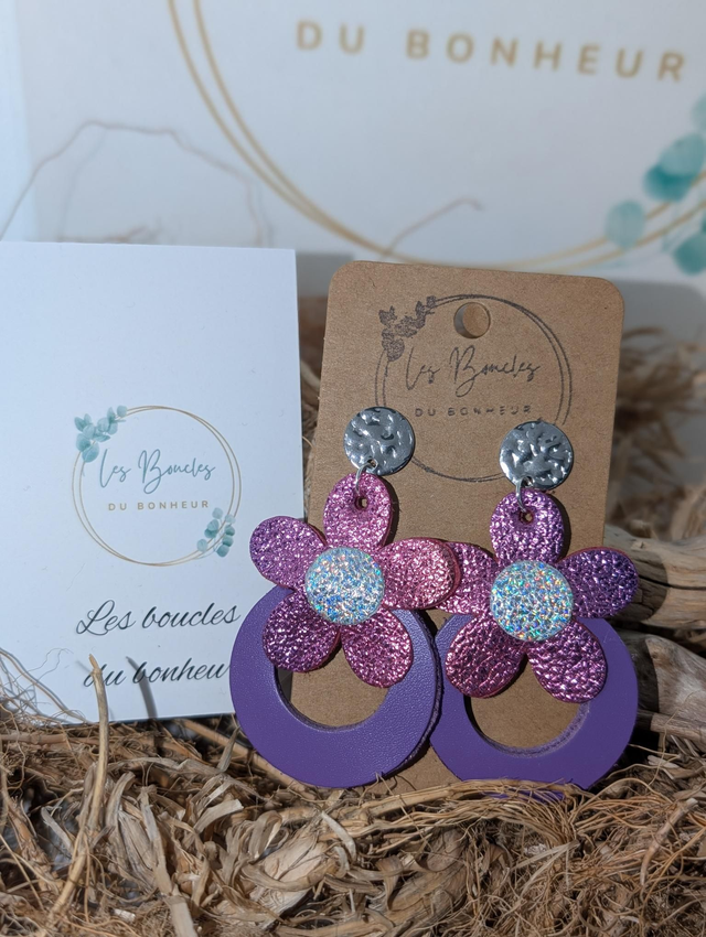 Boucles d'oreilles Baby Marguerite violet rose bm1152