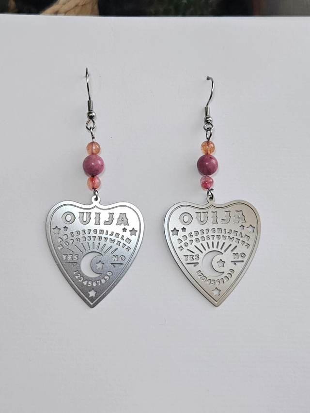Paire de boucles Ouija rhodonite agate