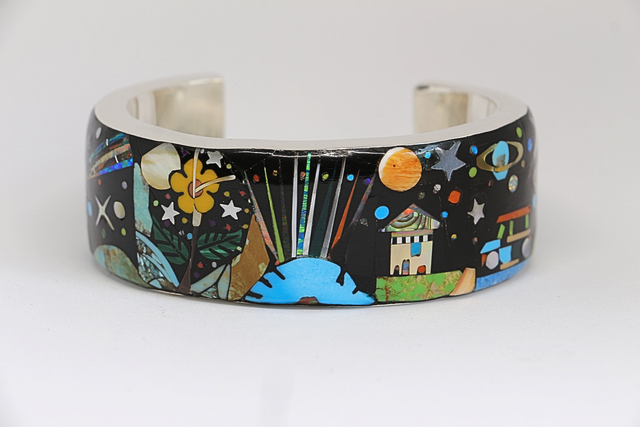 Manchette Galaxy PINATUBO argent massif et pierres naturelles 