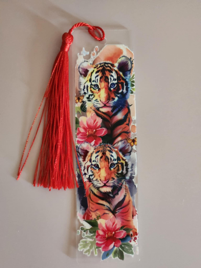 Marque page  tigre &quot; pilou &amp; fan &quot; 