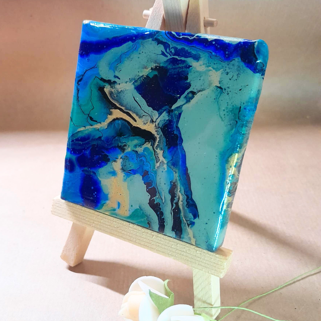 PROFONDEURS DOREES - Mini-tableau - Peinture acrylique &amp; résine UV