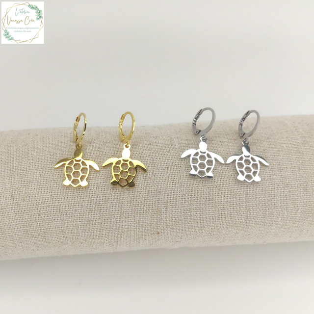 Boucles d&#039;oreilles acier inoxydable &quot;Tortue&quot;