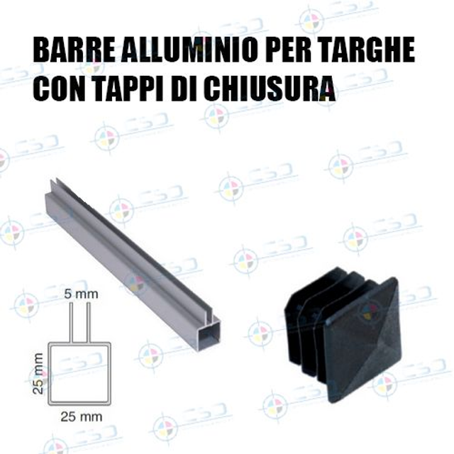 Barre per inserimento targhe, alluminio anodizzato, fornite con tappi, pronte in 12 giorni (prezzo con IVA)