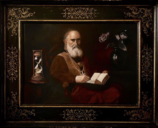 Simbologia, olio su tela 50 x 70 cm. con cornice antica (Daniele Poltronieri)