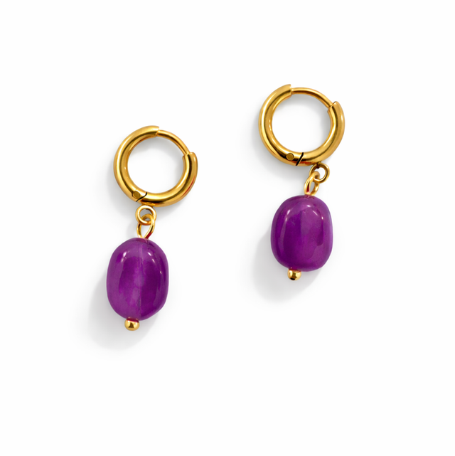 Argollas mini acero dorado piedra buganvilla 