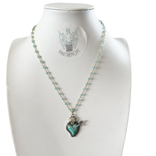 Collana con cuore con spada turchese