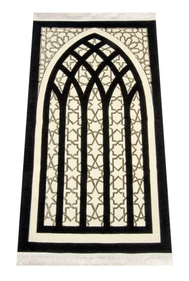 Gebedskleed van chenille met sterrenmotief –zwart