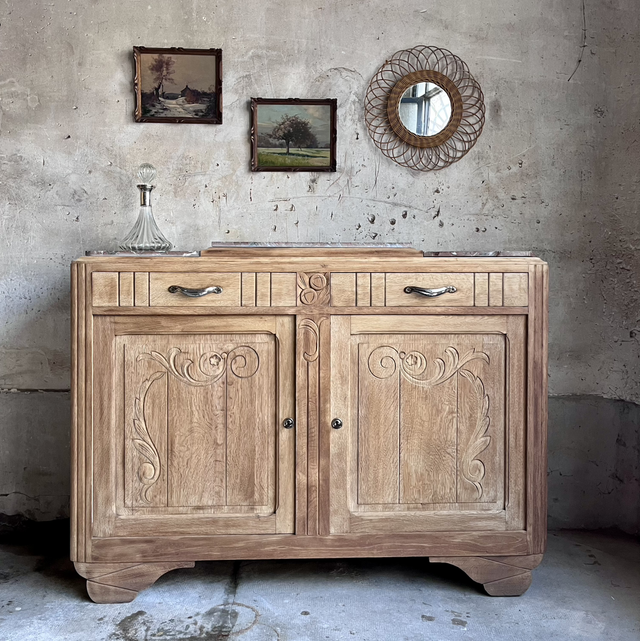 Buffet en chêne massif et plateau marbre 