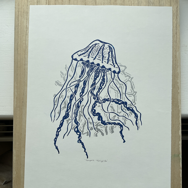 Compass Jellyfish 2 block Lino print