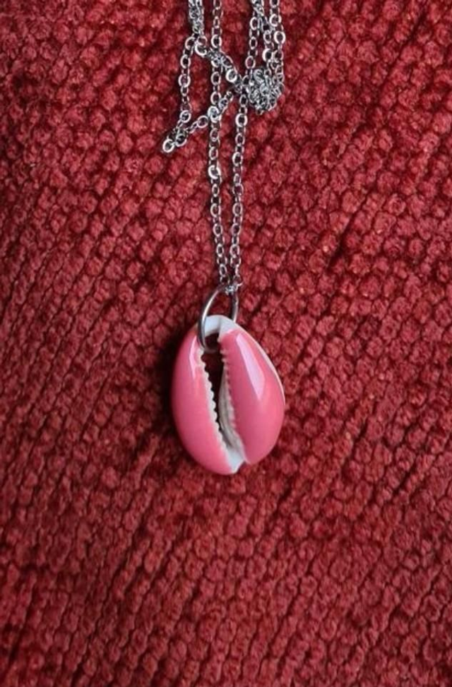 Cowrie Shell Necklace Red Enamel Silver Chain