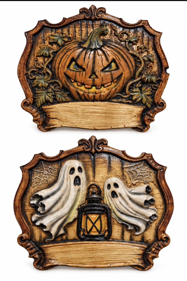 Enseigne Halloween citrouille en bois