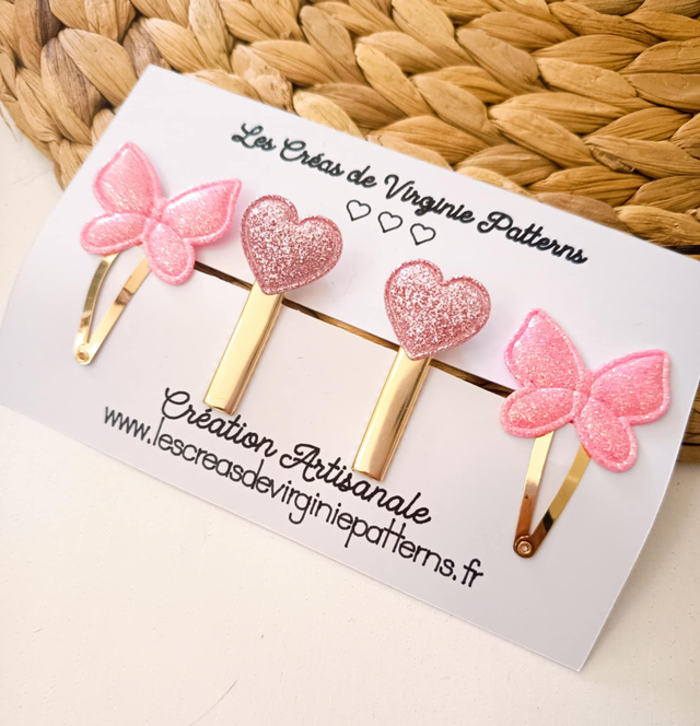 Barette Cheveux, pince enfant rose pailletée " Collection Printemps "  